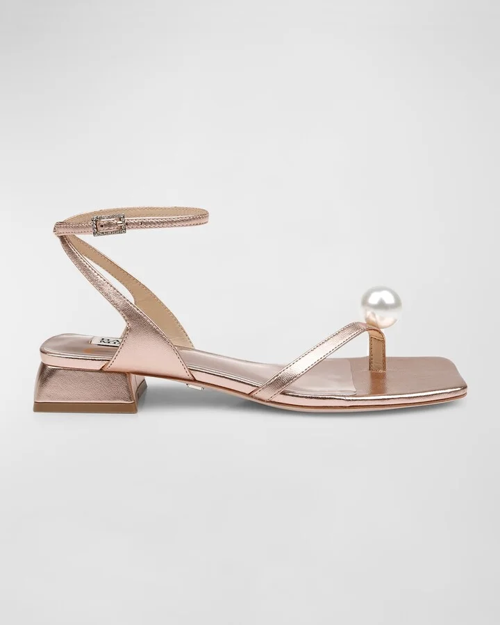 Lola Metallic Pearly Ankle-Strap Sandals