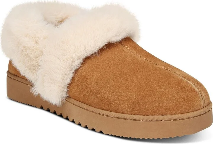 Lolaa Womens Faux Fur Suede Loafer Slippers