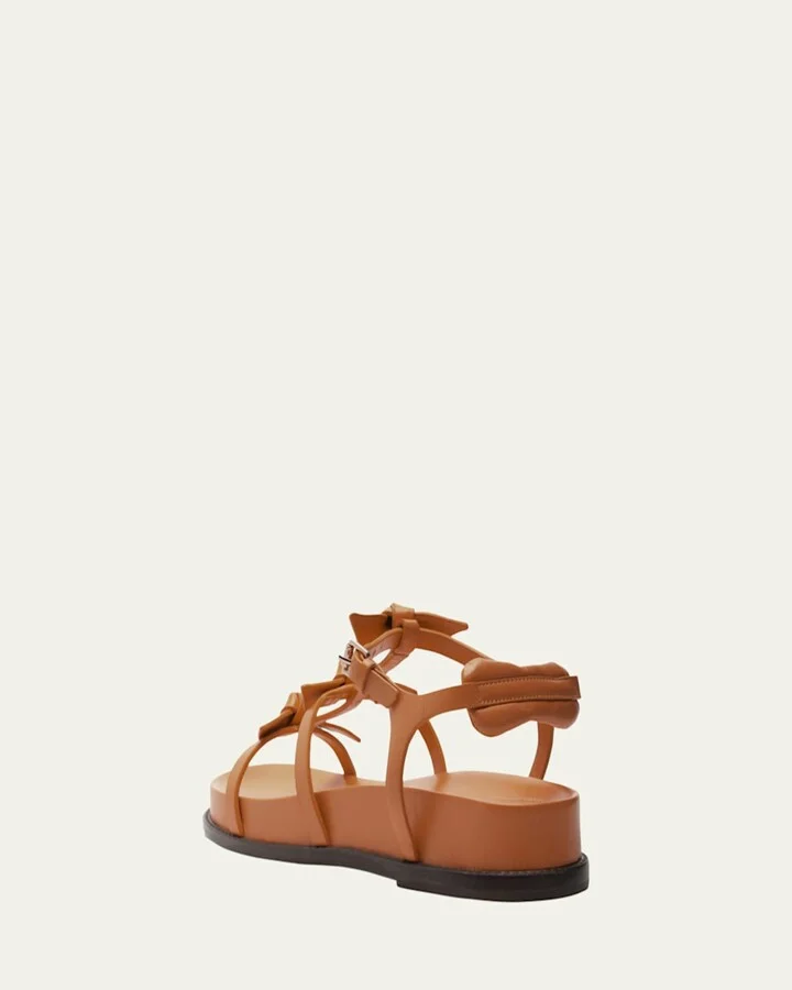Lolita Ankle-Strap Knot Leather Flat Sandals - Image 2
