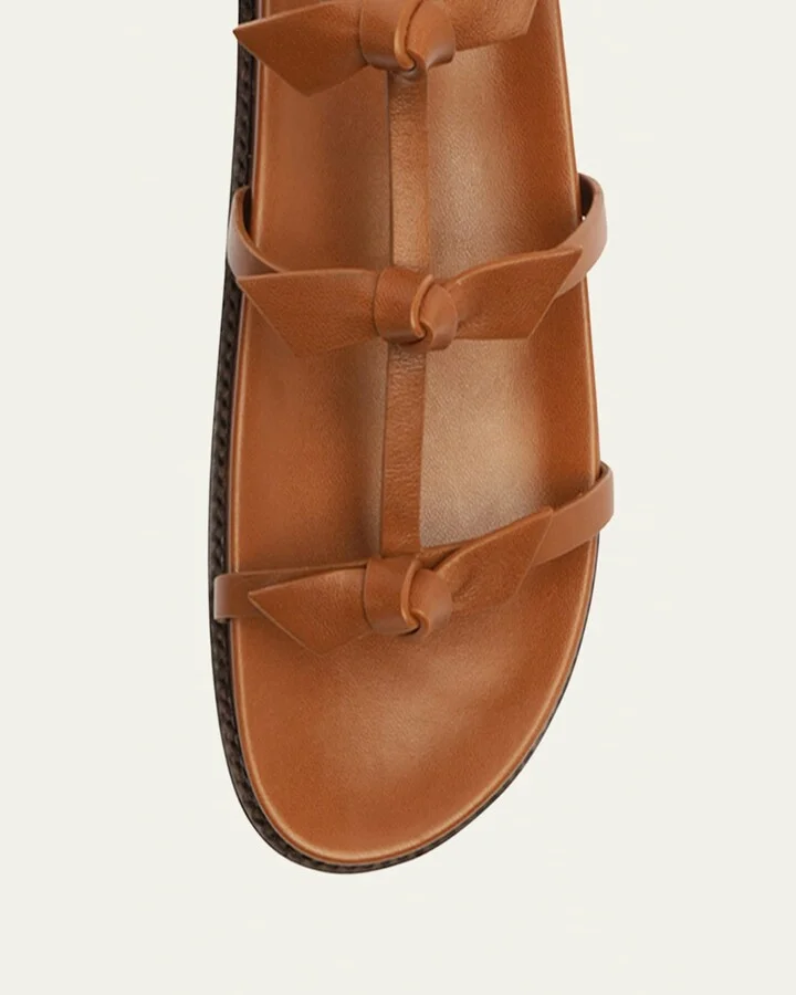 Lolita Ankle-Strap Knot Leather Flat Sandals - Image 4