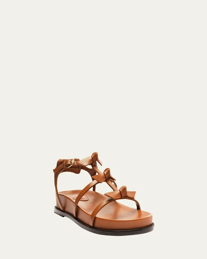Lolita Ankle-Strap Knot Leather Flat Sandals - Image 7
