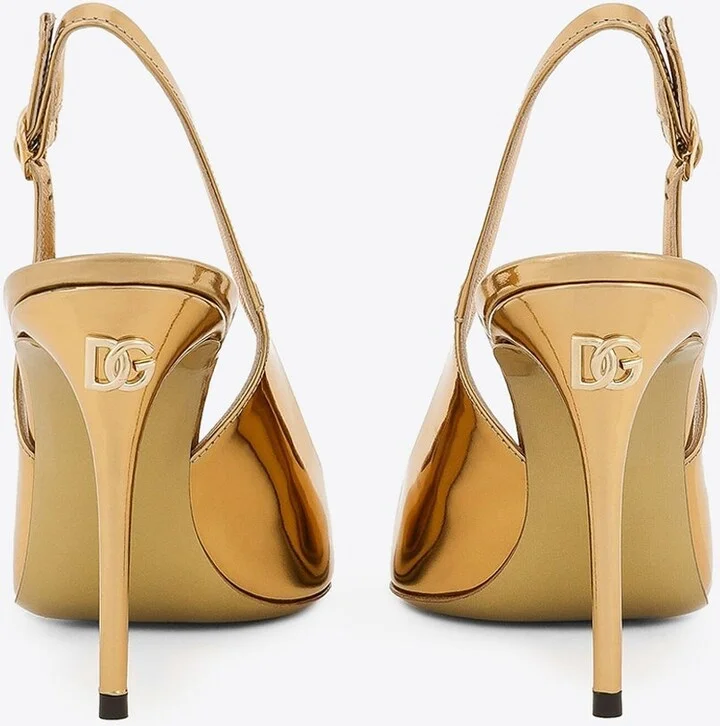 Lollo 90 Metallic Leather Slingback Pumps - Image 2
