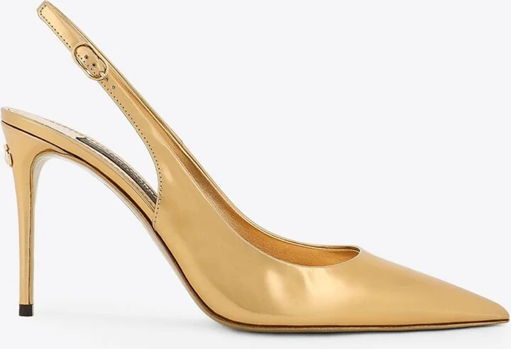Lollo 90 Metallic Leather Slingback Pumps