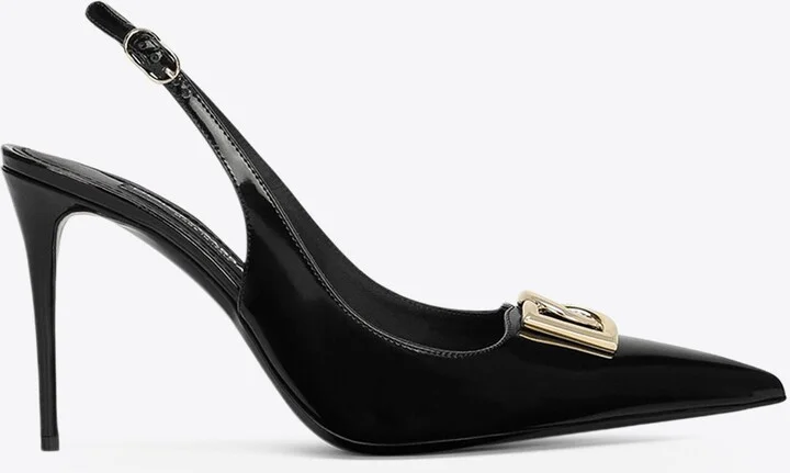 Lollo 90 Polished Leather Slingback Pumps
