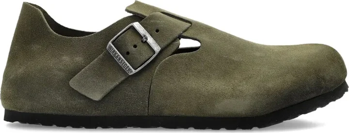 London buckle-detail suede mules