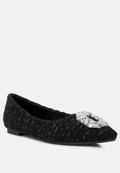 London Rag Women's Aria Embellished Jewel Buckle Tweed Ballet Flats Women - Image 2