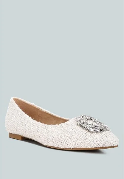 London Rag Women's Aria Embellished Jewel Buckle Tweed Ballet Flats Women - Image 3