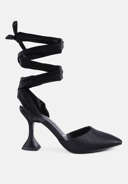 London Rag Women's Fonda Spool Heel Tie Up Satin Sandals Women - Image 2
