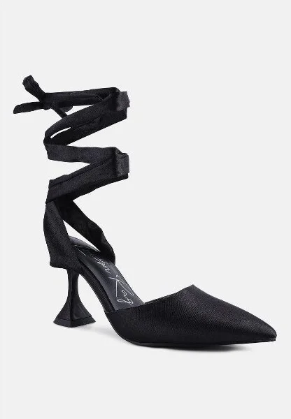 London Rag Women's Fonda Spool Heel Tie Up Satin Sandals Women