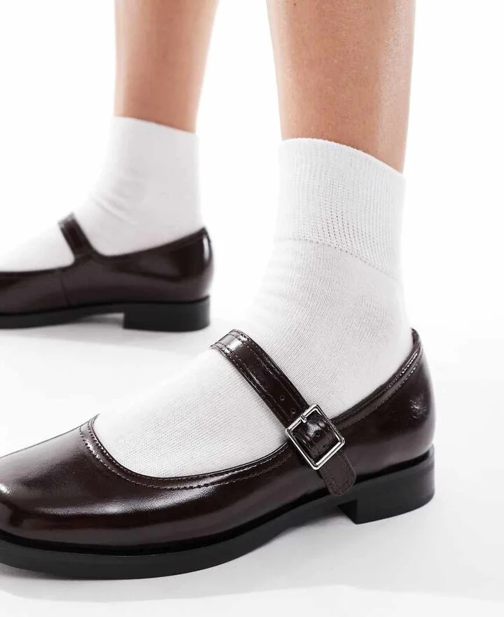London Rebel Adeline chunky mary jane shoes in dark brown - Image 2
