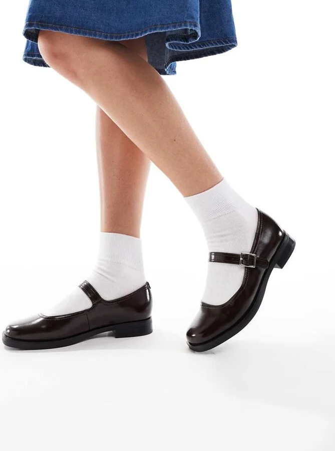 London Rebel Adeline chunky mary jane shoes in dark brown