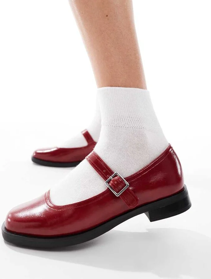 London Rebel Adeline chunky mary jane shoes in red - Image 3