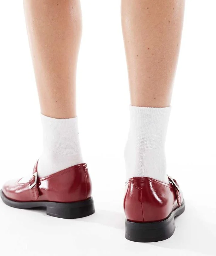 London Rebel Adeline chunky mary jane shoes in red - Image 4