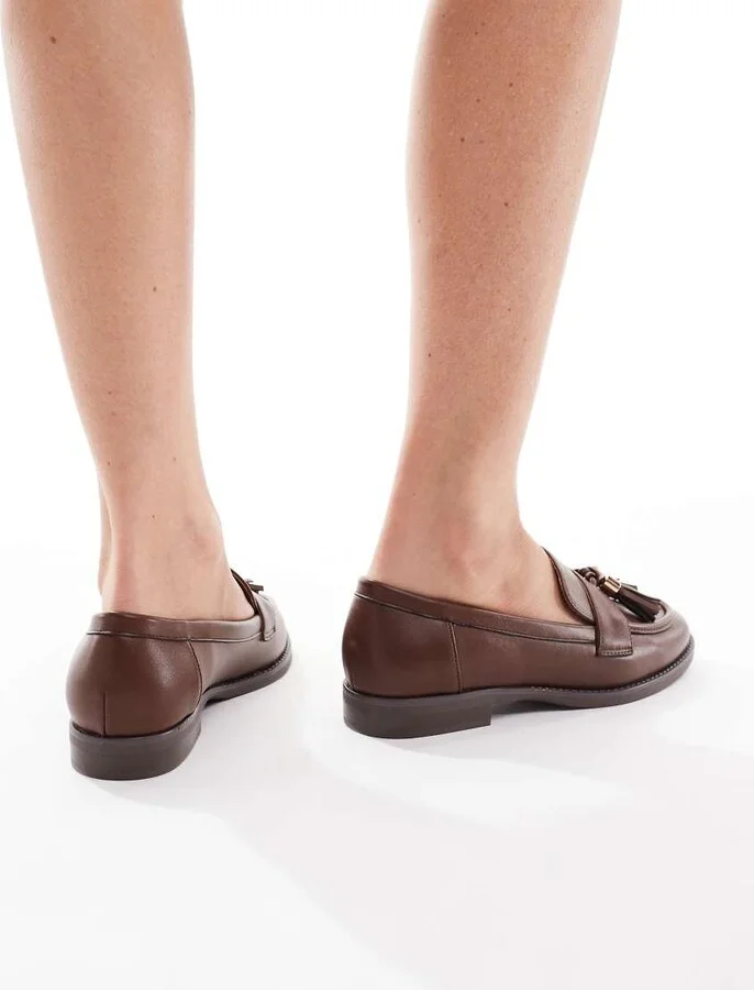 London Rebel Amelia tassel penny loafers in brown - Image 3