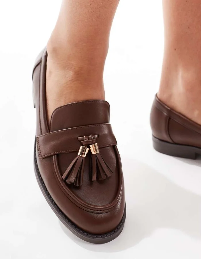 London Rebel Amelia tassel penny loafers in brown - Image 4