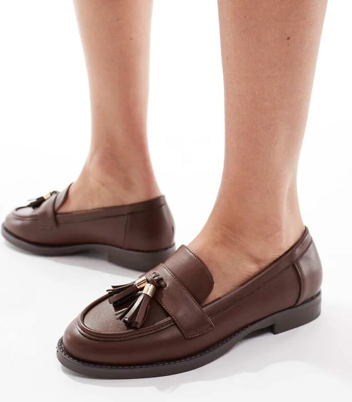 London Rebel Amelia tassel penny loafers in brown