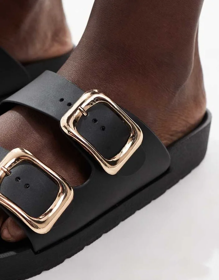 London Rebel Andi buckle sandals in black - Image 2