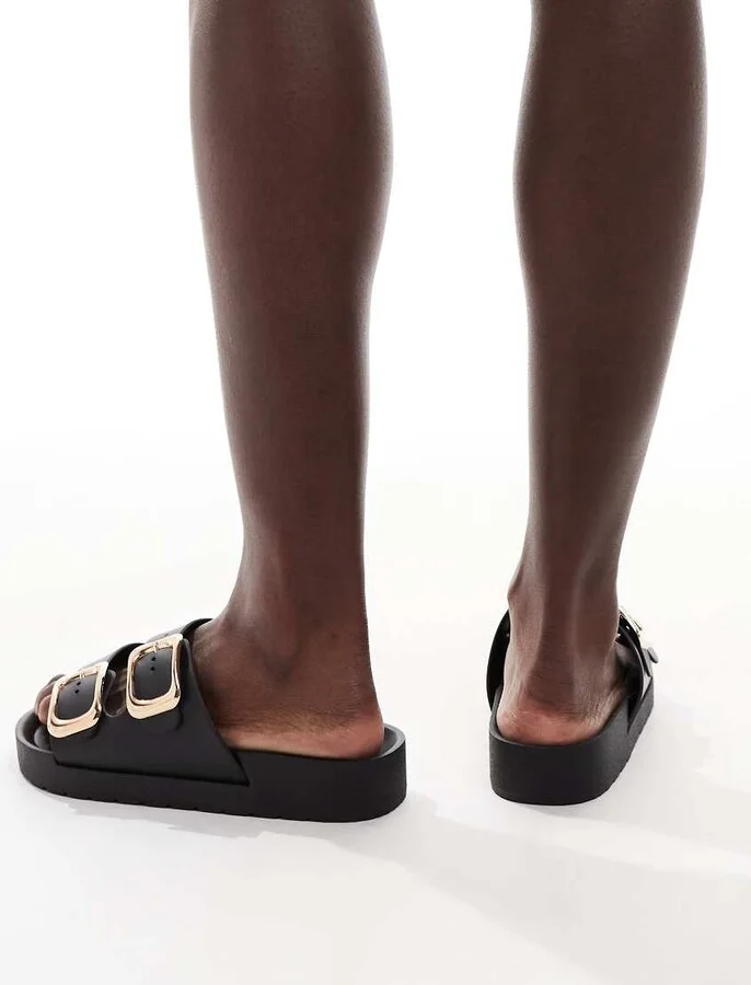 London Rebel Andi buckle sandals in black - Image 3