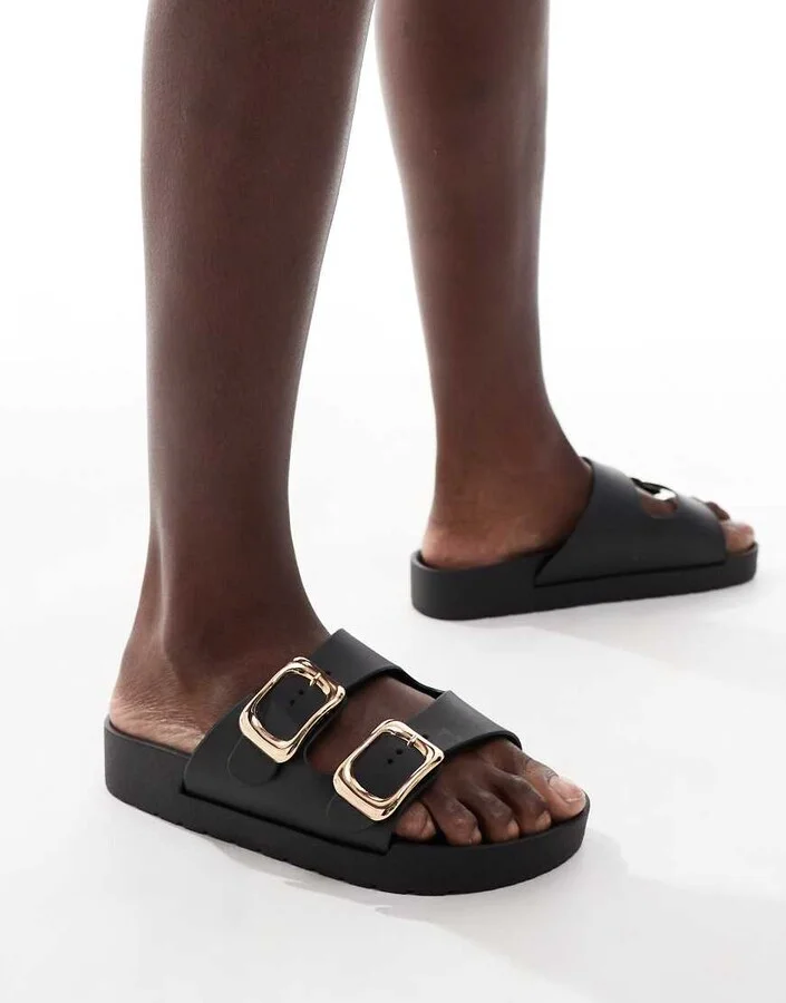 London Rebel Andi buckle sandals in black