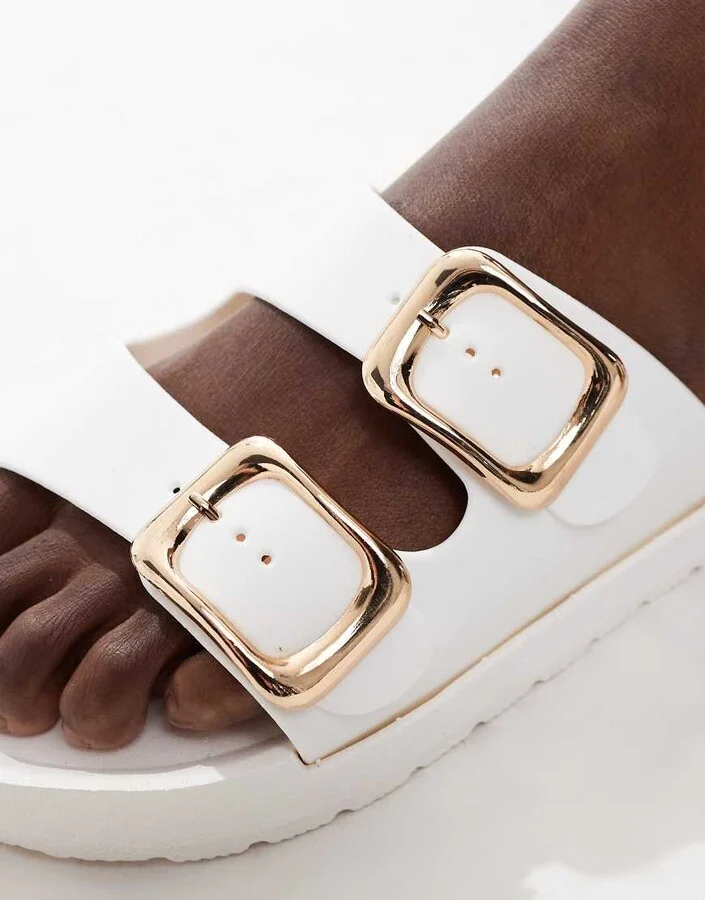London Rebel Andi buckle sandals in white - Image 2
