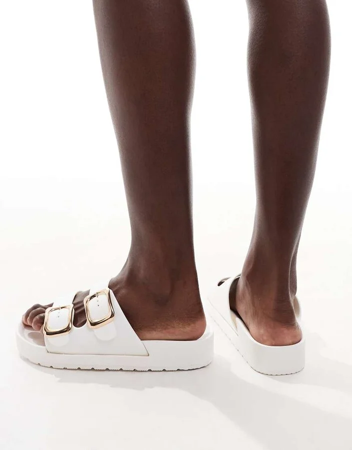 London Rebel Andi buckle sandals in white - Image 4