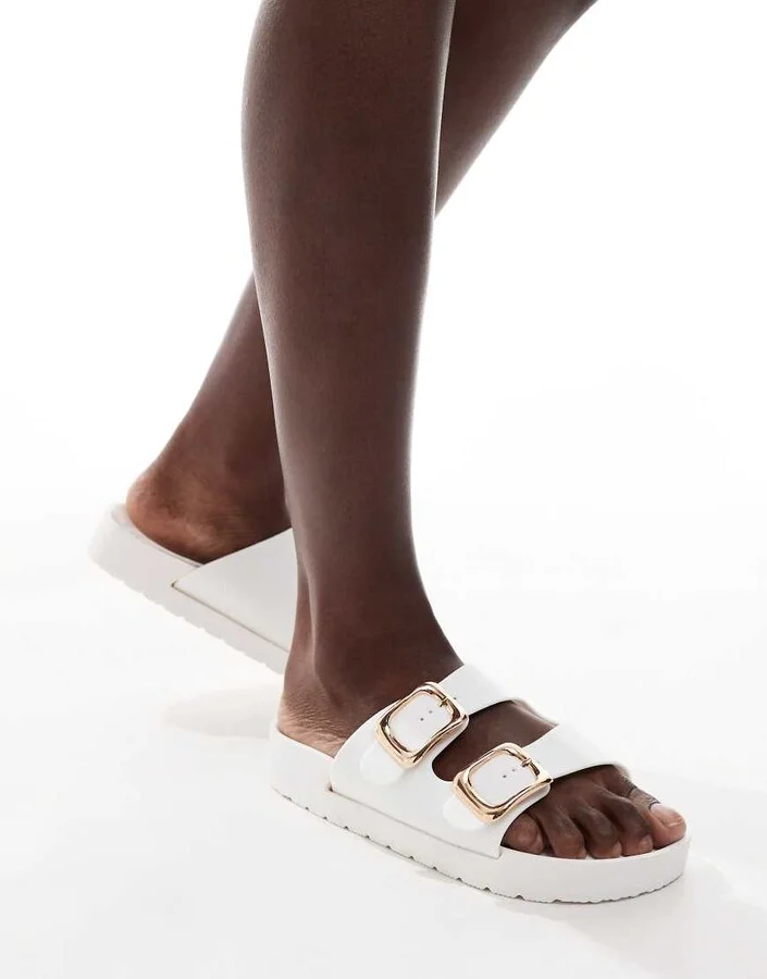 London Rebel Andi buckle sandals in white