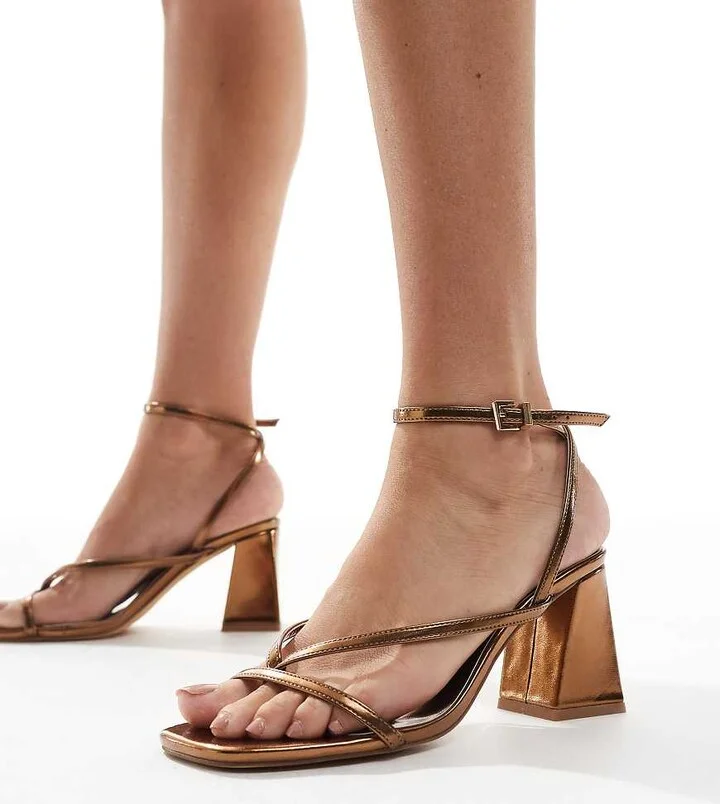 London Rebel Aria strappy mid block heel sandals in bronze