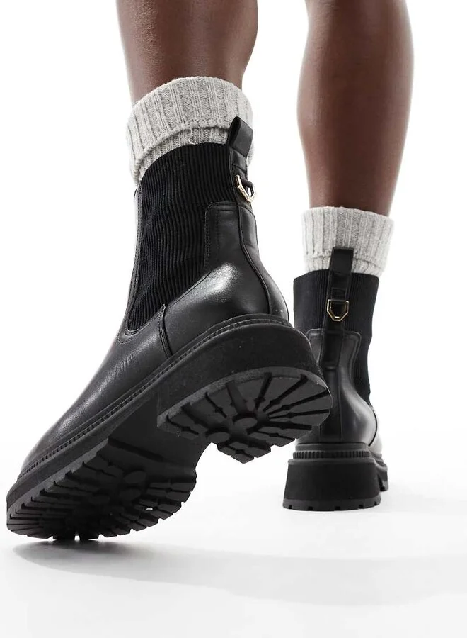 London Rebel Becky chunky mid ankle chelsea boots in black - Image 2