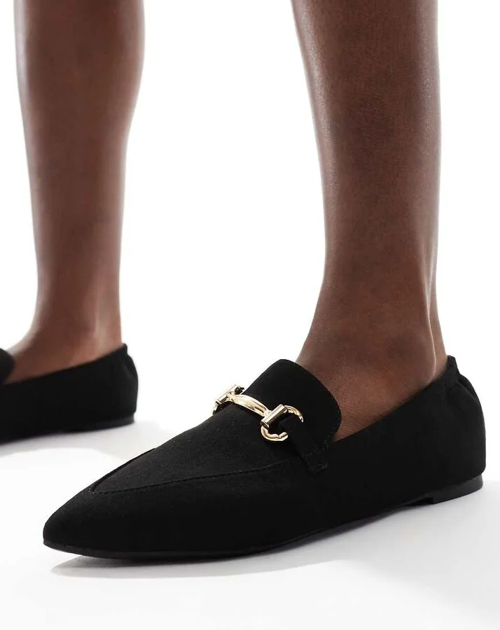 London Rebel buckle detail pointed toe loafers in black - Image 4