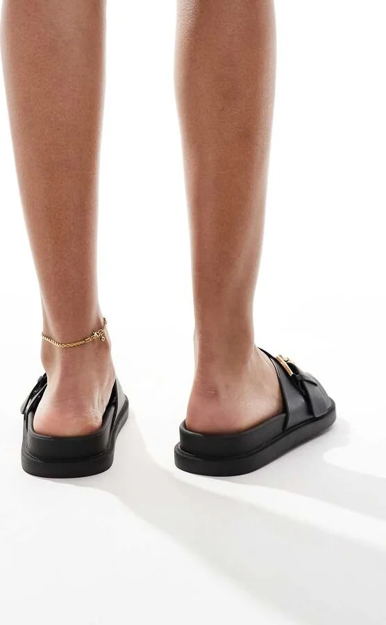 London Rebel buckle detail sandals in black - Image 3