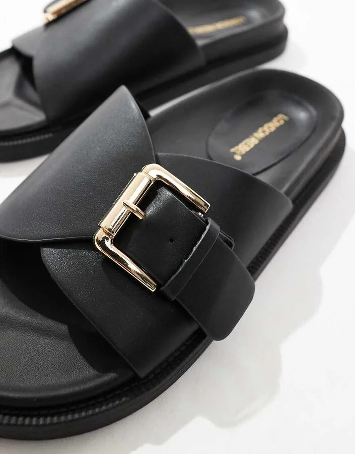 London Rebel buckle detail sandals in black - Image 4