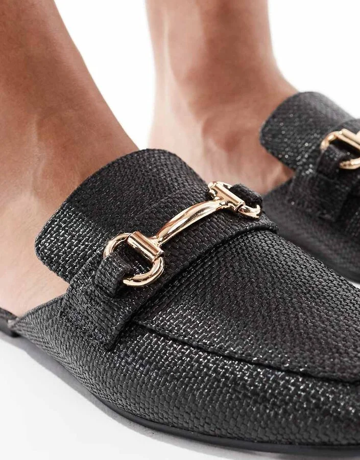 London Rebel buckle loafer mule in raffia black - Image 3