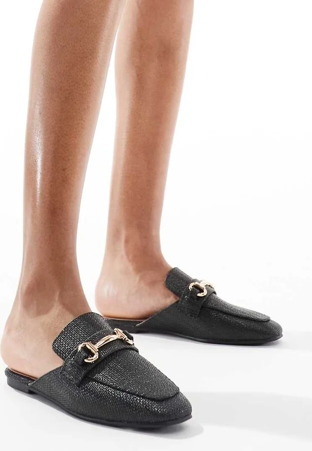 London Rebel buckle loafer mule in raffia black