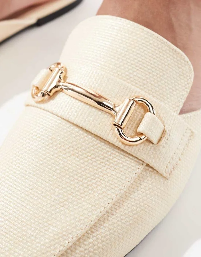 London Rebel buckle loafer mule in raffia natural - Image 4