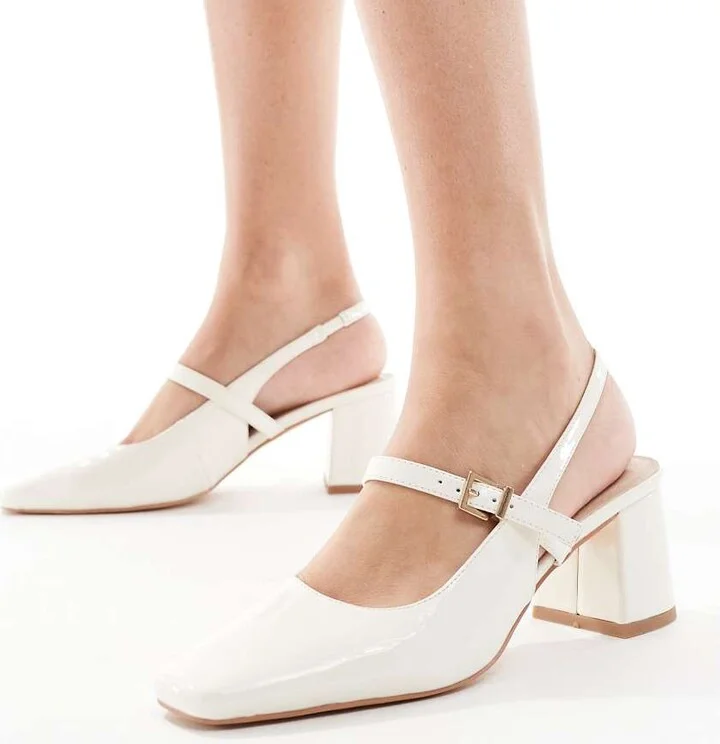 London Rebel Camila buckle detail slingback mid heeled sandals in cream