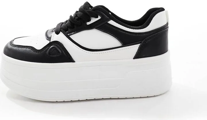 London Rebel chunky paneled flatform sneakers in white - Image 2
