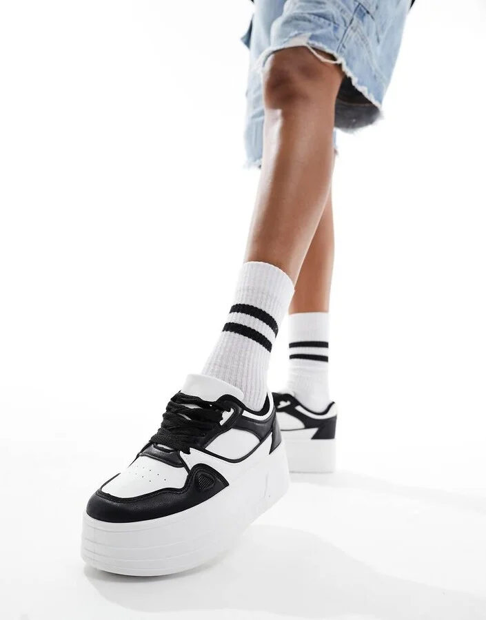 London Rebel chunky paneled flatform sneakers in white