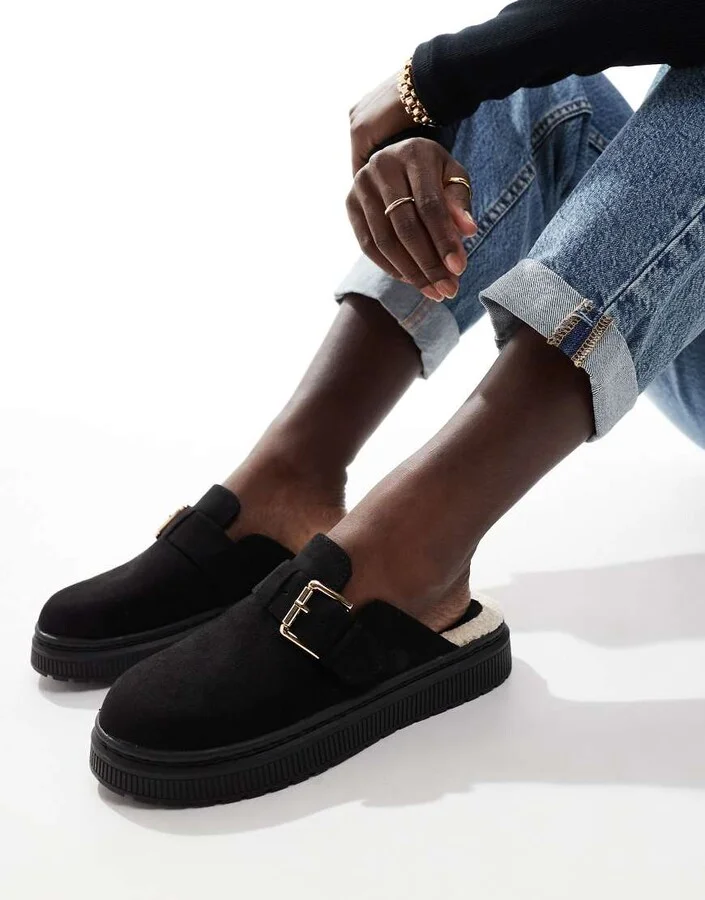 London Rebel Donna buckle mules in black - Image 2