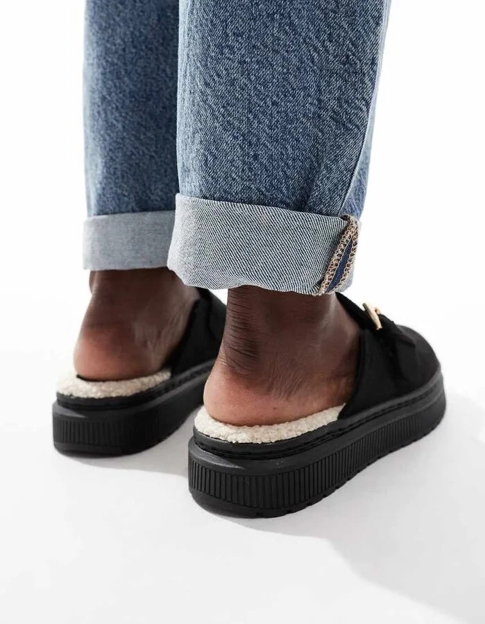 London Rebel Donna buckle mules in black - Image 3