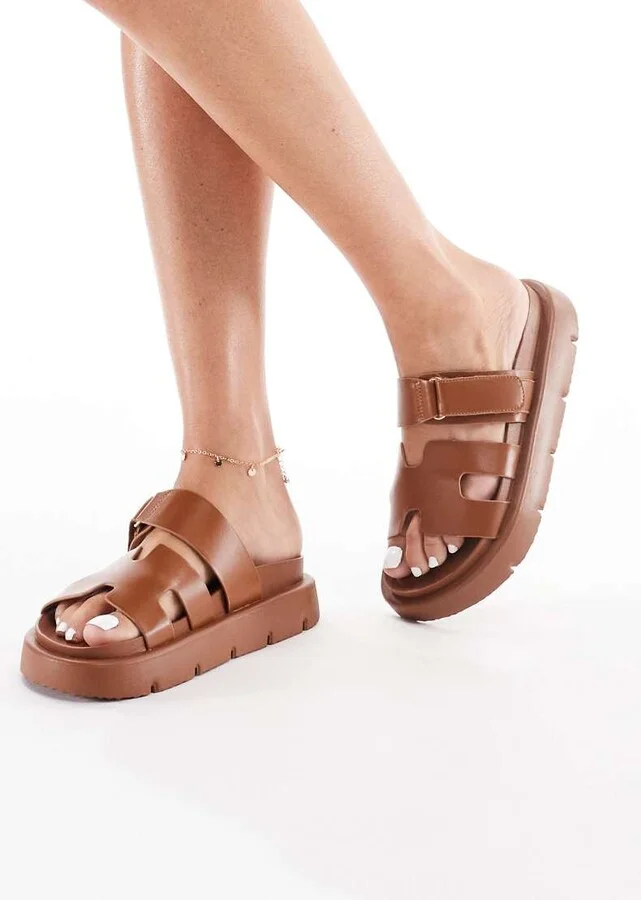 London Rebel double strap sandals in tan