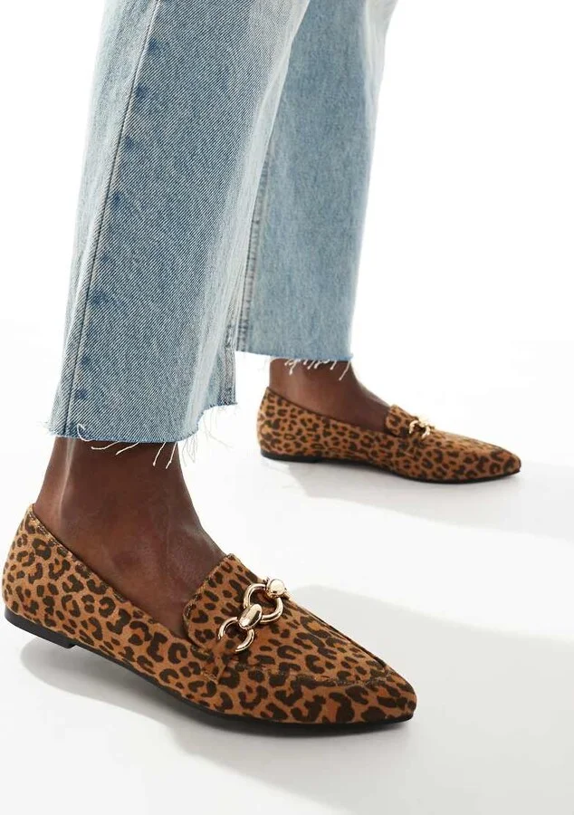 London Rebel Felicity pointed flat shoes in leopard