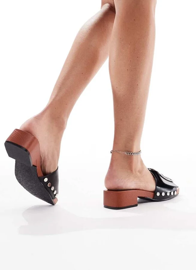 London Rebel heeled sandals with buckle detail in black faux leather - Image 3