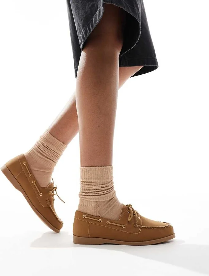 London Rebel lace-up boat shoes in brown