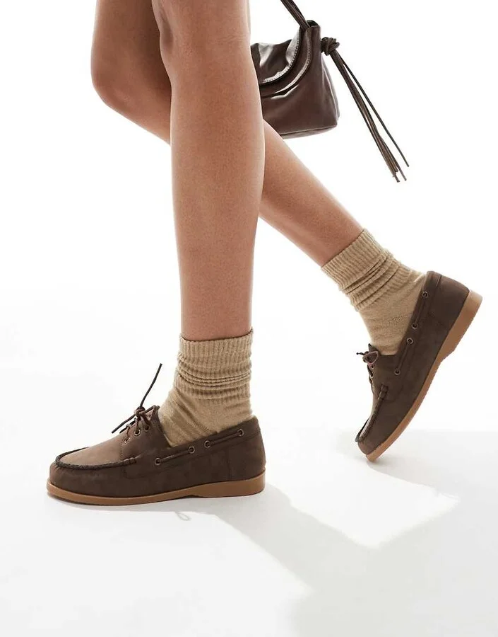 London Rebel lace-up boat shoes in brown