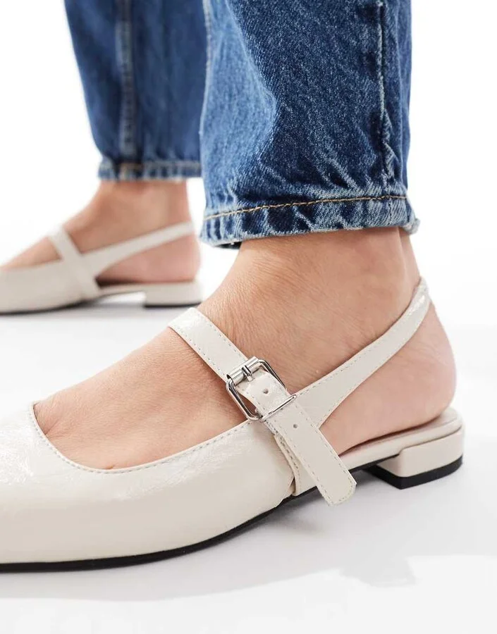 London Rebel Luna slingback pointed toe flats in ecru - Image 2