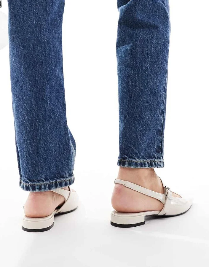 London Rebel Luna slingback pointed toe flats in ecru - Image 3