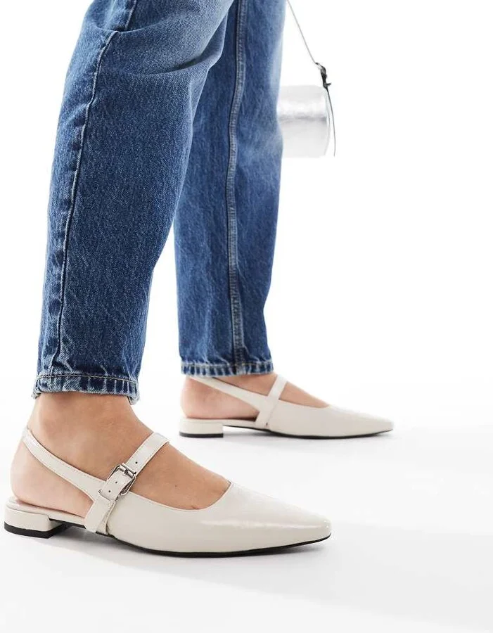London Rebel Luna slingback pointed toe flats in ecru - Image 4