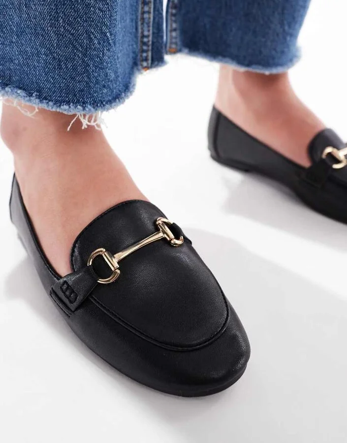 London Rebel Nori buckle detail loafers in black - Image 3