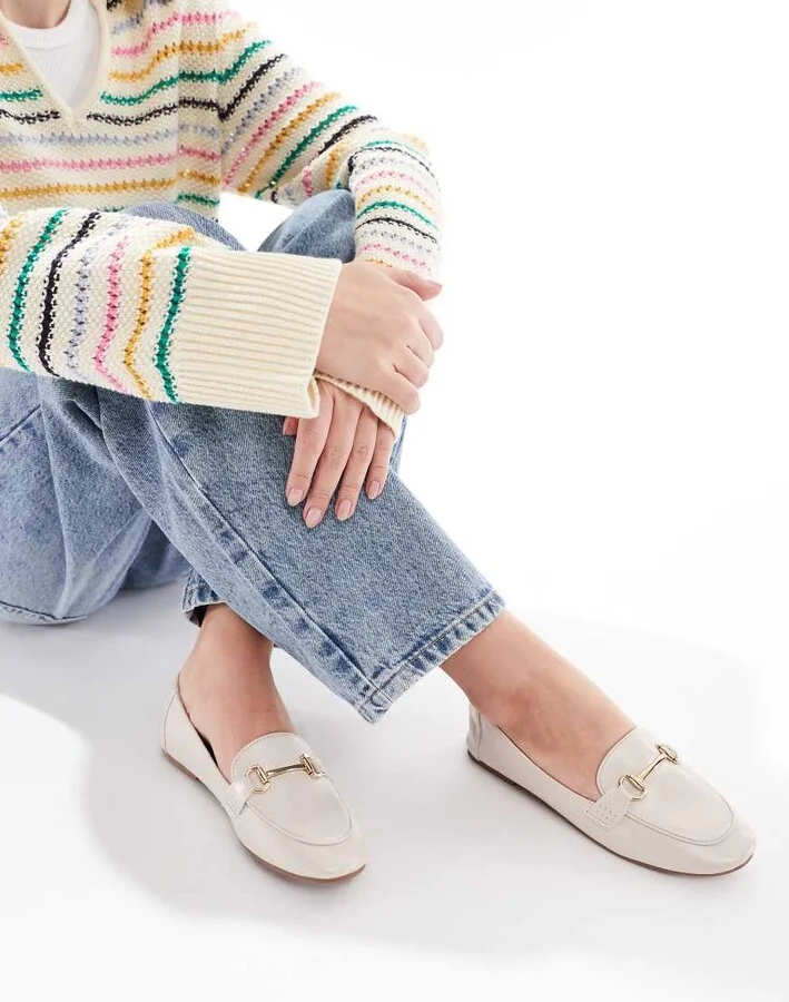 London Rebel Nori buckle detail loafers in cream