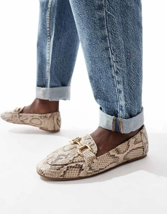 London Rebel Nori snaffle trim flat shoes in snake - Image 2